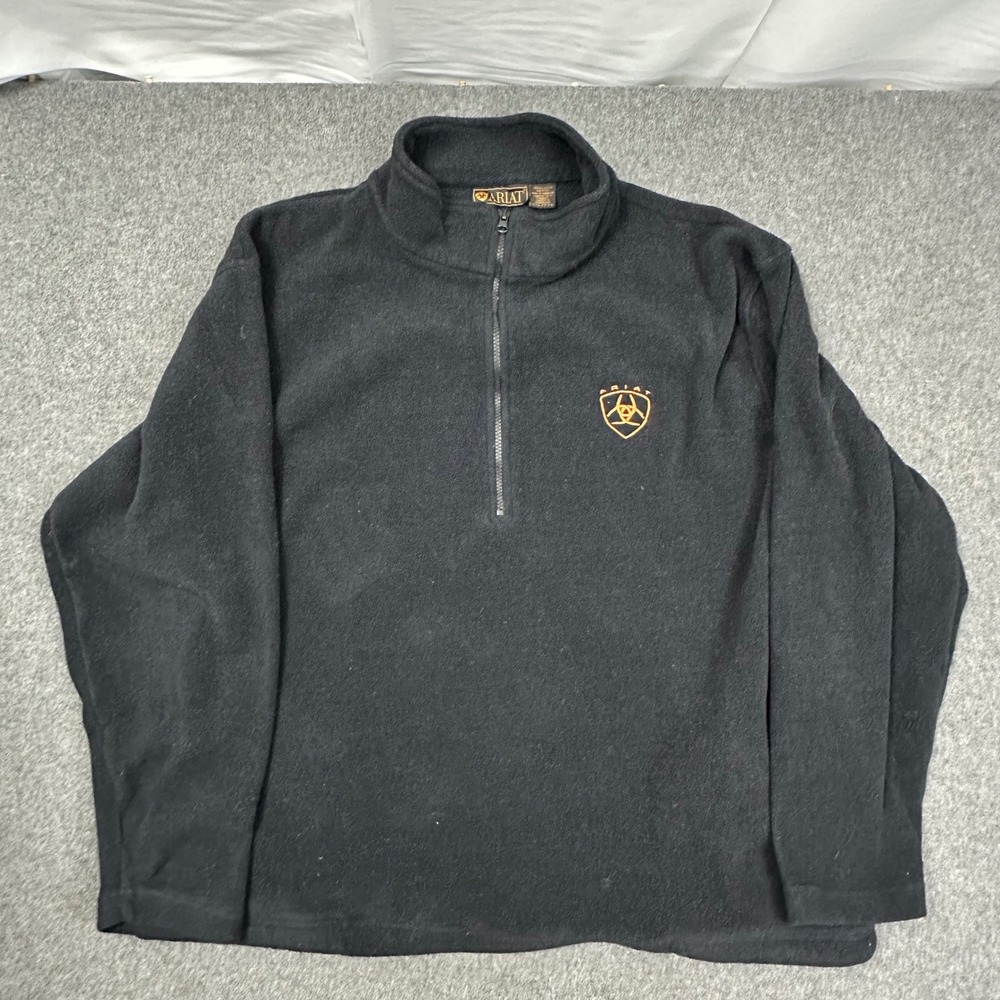 Ariat Mens XXL Black Fleece Quarter Zip Pullover Logo Jacket Sweater
